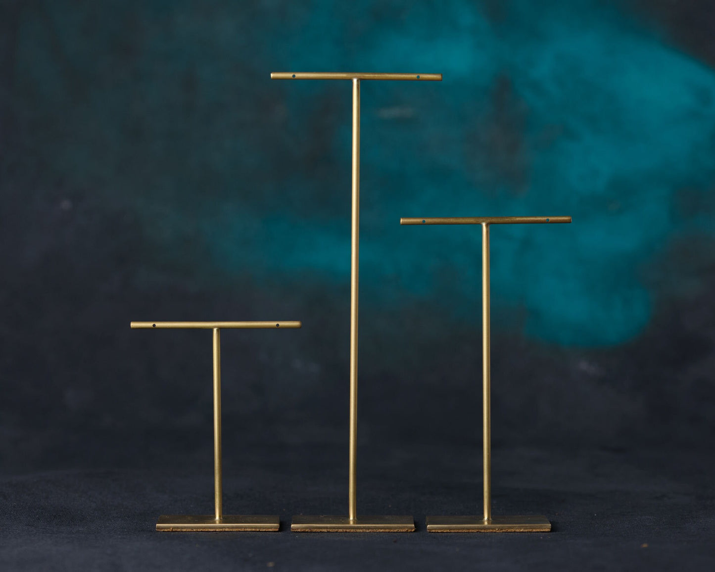 Annette - Set of 3 Solid Brass Jewellery Display T-Bar Stands, 8 mm, 120 mm, and 180mm high