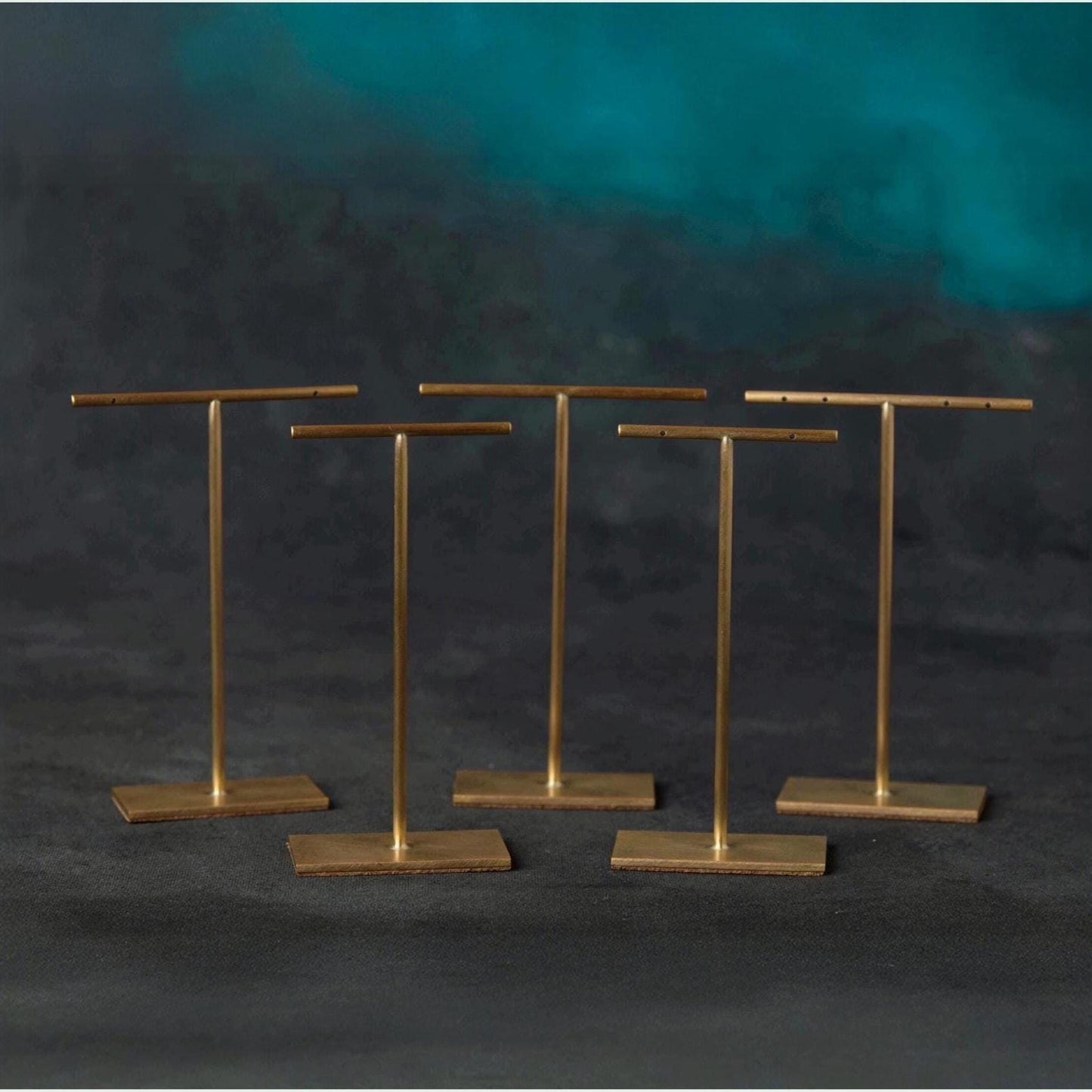 Celia - Set of 5 Solid Brass T-Bar Earring Stands 100 mm Tall, 6 Variations Available