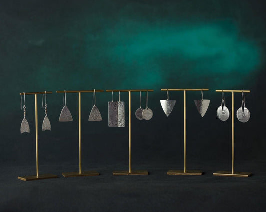 Janet - Set of 5 Solid Brass T-Bar Earring Stands 120 mm Tall, 6 Variations Available
